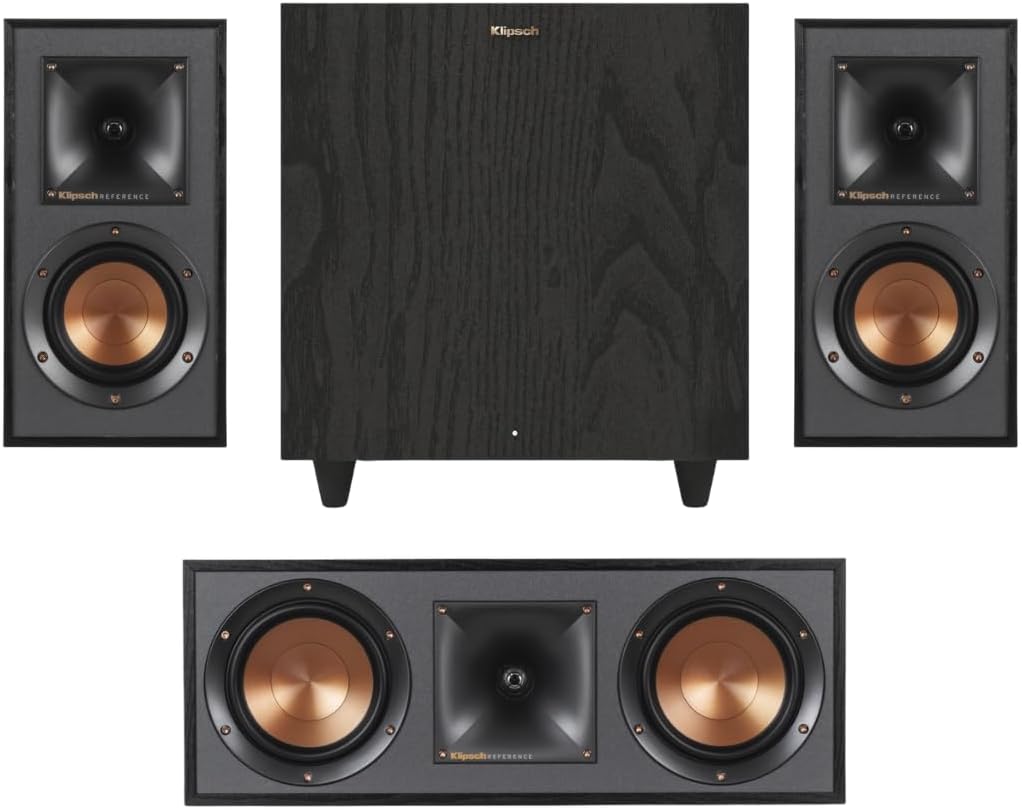 Klipsch Home Theater Bundle: R-41M Bookshelf Speakers, R-80SWi Wireless Subwoofer, R-52C Center Channel Speaker - Powerful 3.1 System