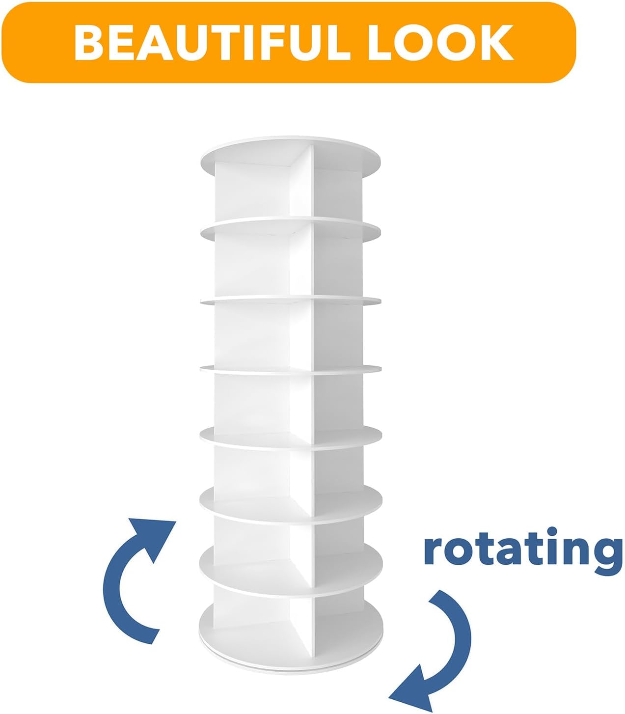 SpaceAid 7 Tier Rotating Shoe Rack Tower, Spinning Shoe Display Lazy Susan, Revolving 360 Shoe Rack Storage Round Carousel, Vertical Handbag Rotate Shoes Closet Organization (7-Tier White) - Image 7