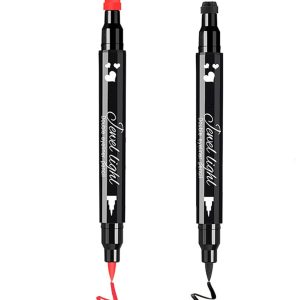 Go Ho 2 PCS Waterproof Liquid Eyeliner Stamps,Double-side Black&Red Smudge-proof Eye Liner,Heart Stamp Eyeliner for Halloween Costumes Makeup,Long-lasting Love Tattoo Tools for Valentines Day