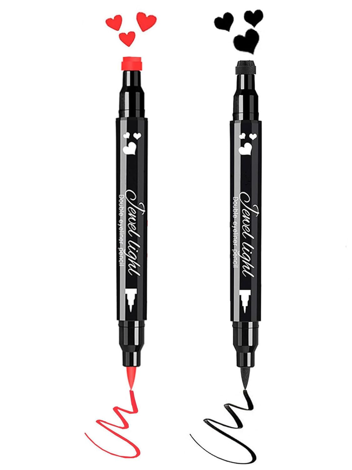 Go Ho 2 PCS Waterproof Liquid Eyeliner Stamps,Double-side Black&Red Smudge-proof Eye Liner,Heart Stamp Eyeliner for Halloween Costumes Makeup,Long-lasting Love Tattoo Tools for Valentines Day