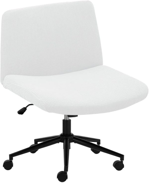 Armless Office Chair Covers Stretch Criss Cross Desk Chair Cover Cross Legged Office Chair Slipcovers Mid Back Accent Chair Cover Vanity Chair Protector White 1 Pack