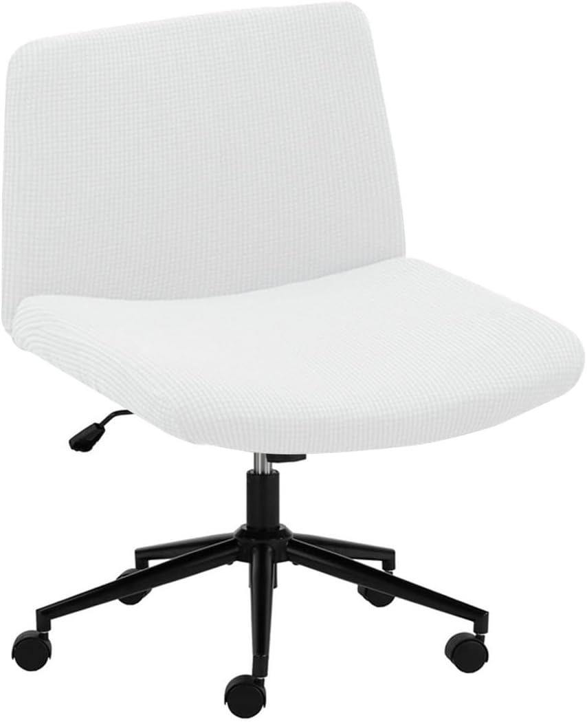 Armless Office Chair Covers Stretch Criss Cross Desk Chair Cover Cross Legged Office Chair Slipcovers Mid Back Accent Chair Cover Vanity Chair Protector White 1 Pack