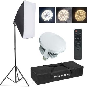 【Upgrade LED】 MOUNTDOG Softbox Lighting Kit, Photography Studio Light with 19.7"X27.5" Reflector and 3 Colors Temperature 45W Bulb with Remote, Professional Photo Studio Equipment for Portrait Video