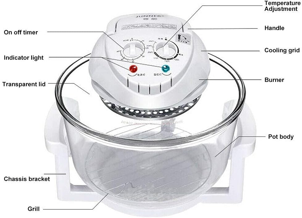 12L Convection Roaster Air Fryer Oven Turbo Electric Cooker Recipe 360° Heating,Infrared Convection, Halogen Oven Countertop, Cooking, Stainless Steel, Prepare Quick Healthy Meals White - Image 5