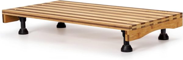 Bamboo Stovetop Cover&Countertop Cutting Board with Adjustable Legs, 21.14 x 11.42 inches Dual-purpose Chopping Board for Electric Stove Burner, Workspace Block Cover for RV Camping Camper Gas