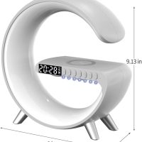 BKDRL Bluetooth Speaker Lamp with Wireless Charger, RGB Night Light, Alarm Clock, App Control - White - Image 4
