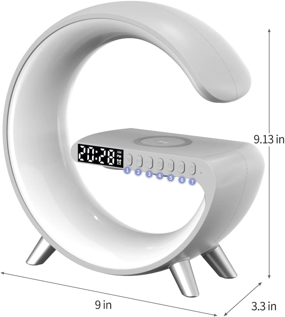 BKDRL Bluetooth Speaker Lamp with Wireless Charger, RGB Night Light, Alarm Clock, App Control - White - Image 4
