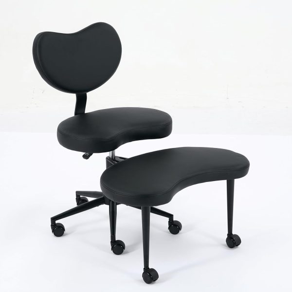Cross Legged Office Chair with Wheels, Meditation Chair, ADHD Desk Chair, Adjustable Height Yoga Office Chair, Wide Criss Cross Chair with Lumbar Support, Kneeling Chair (Black + PU Leather)
