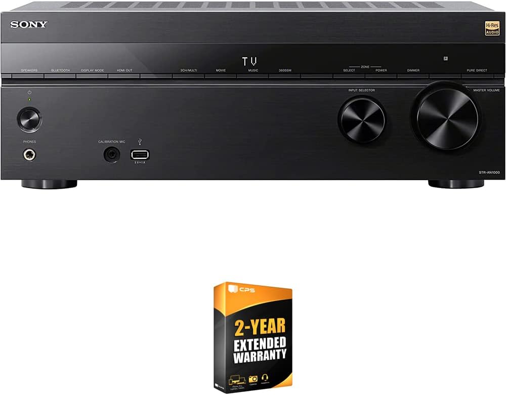 Sony STR-AN1000 7.2 Channel Home Theater 8K A/V Receiver Bundle with 26 Month CPS Extended Protection Pack