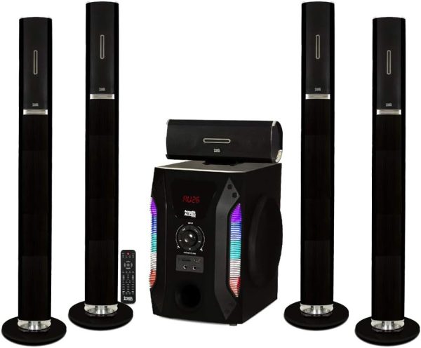 Acoustic Audio AAT1002 Bluetooth Tower 5.1 Home Theater Speaker System with 8" Powered Subwoofer