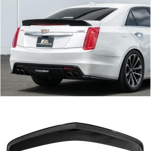 for 2016-2019 Cadillac CTS-V Models | Carbon Package Style ABS Plastic - Painted Glossy Black Rear Bumper Trunk Lid Wing Spoiler SPOILER-113-V2-ABS
