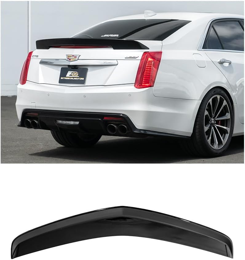 for 2016-2019 Cadillac CTS-V Models | Carbon Package Style ABS Plastic - Painted Glossy Black Rear Bumper Trunk Lid Wing Spoiler SPOILER-113-V2-ABS
