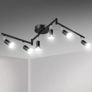 Unicozin LED 6 Light Track Lighting Kit, Black 6 Way Ceiling Spot Lighting, Flexibly Rotatable Head, Track Light Included 6 x LED GU10 Bulb (4W, Daylight White 5000K, 400LM)
