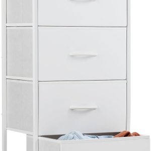 Sweetcrispy Nightstand Small Bedroom Dresser with 4 Fabric Drawers, Bed Side Furniture End Table, Wooden Top Cabinet Night Stand Dresser for Closet, Entryway, Dorm