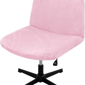Armless Chair Slipcover Criss Cross Wide Seat Task Chair Cover Super Soft Velvet Stretch Removable Armless Chair Slipcover Dustproof Protectors (Pink)