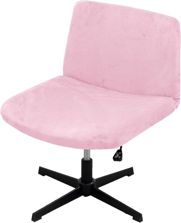 Armless Chair Slipcover Criss Cross Wide Seat Task Chair Cover Super Soft Velvet Stretch Removable Armless Chair Slipcover Dustproof Protectors (Pink)