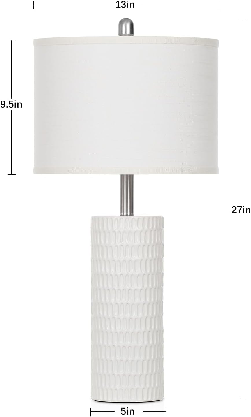 27" Ceramic Table Lamp, Farmhouse Table Lamp for Living Room, White Lamp for Bedroom, Night Stand, Modern Bedside Lamp Set of 2, End Table Lamps, White(2 Bulbs Included) - Image 7