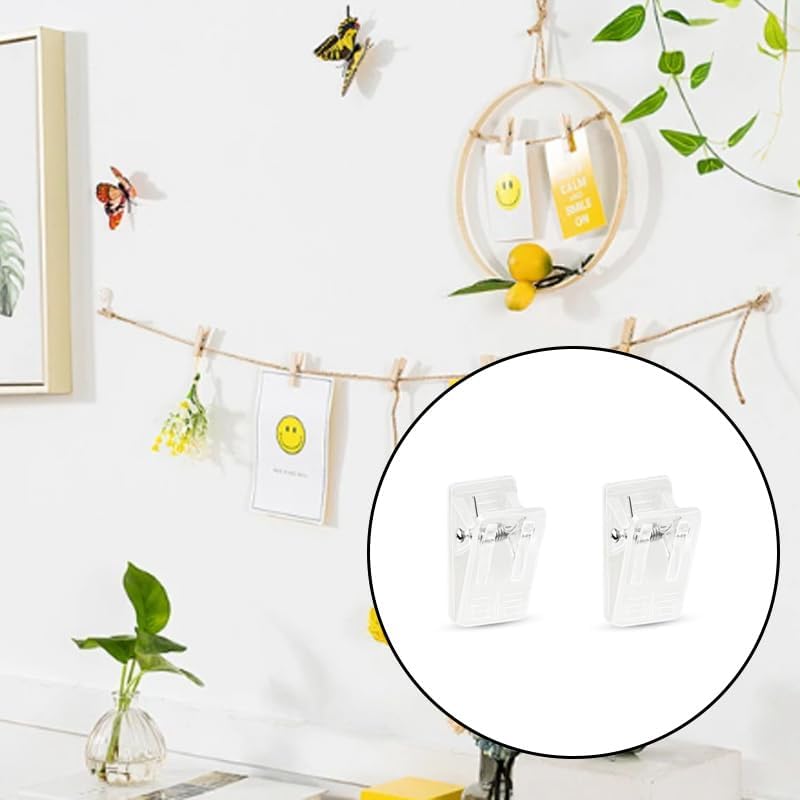 55 Pcs Self Adhesive Clips, Clear Sticky Spring Hanging Clips, Wall Clips for Hanging Posters, Photos, Office and Home Decorations - Image 3