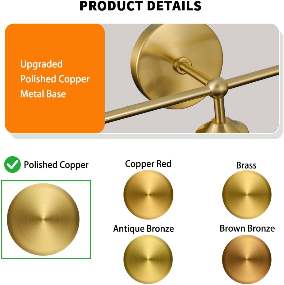 Modern Brushed Gold 3-Lights Vanity Light Fixtures with Milky White Glass Ball Shades, Mid Century Brass Wall Sconce Lighting Fixtures over Mirror, Wall Sconces for Bathroom Dressing Table Bedroom - Image 4