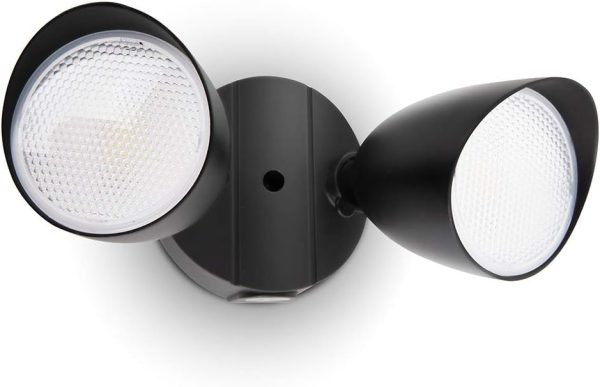 LUTEC 6222B 3500 Lumen 32 Watt 28 LED Dual-Head Floodlight Outdoor, Full Metal Design, Waterproof Exterior Security Wall Light 5000K for Patio, Garden, Yard-Black