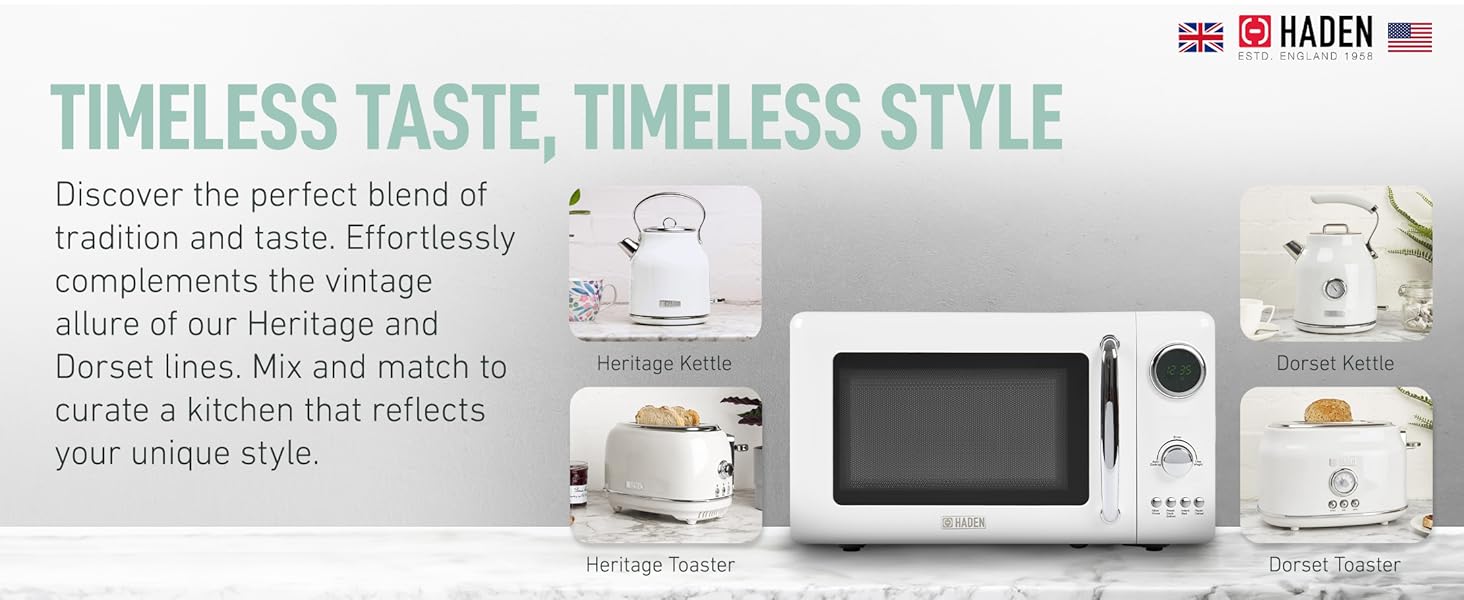 Haden 700 Watt 0.7 Cubic Foot Microwave Oven with Digital Controls, Ivory/Chrome