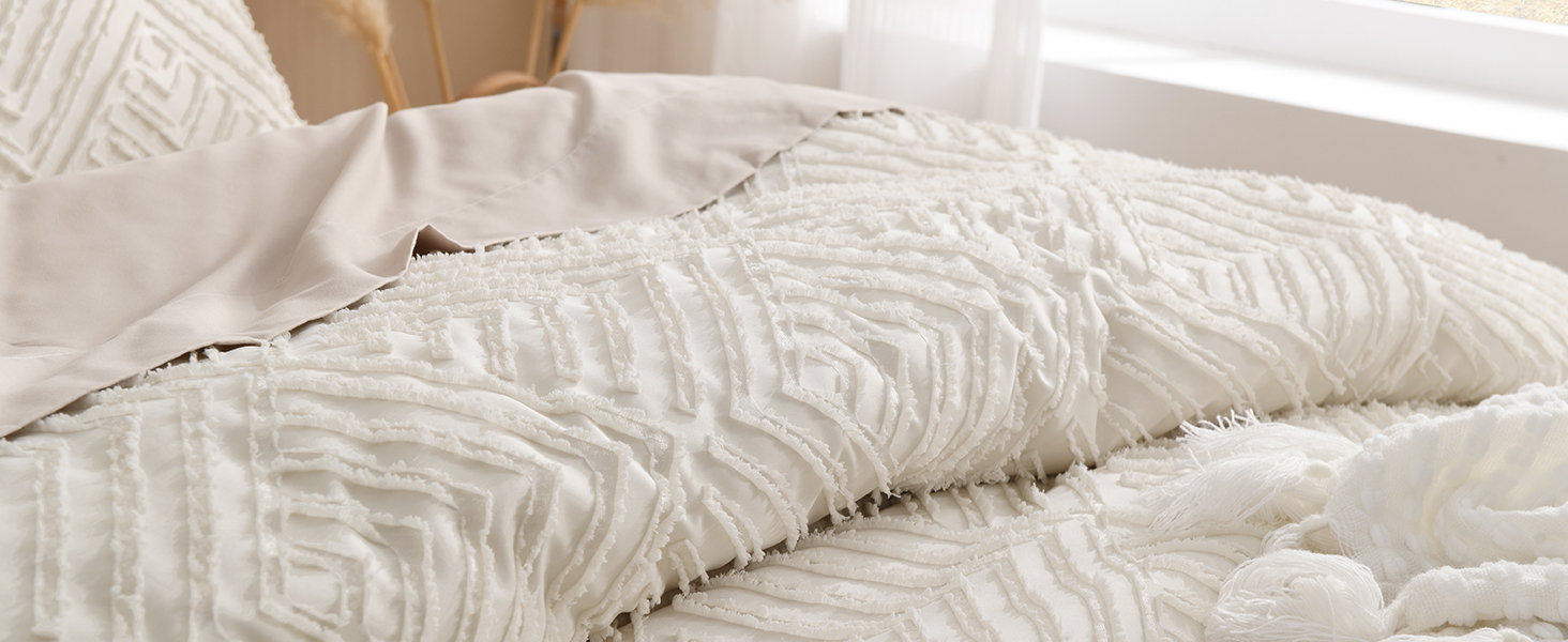 beige boho comforter set tufted design