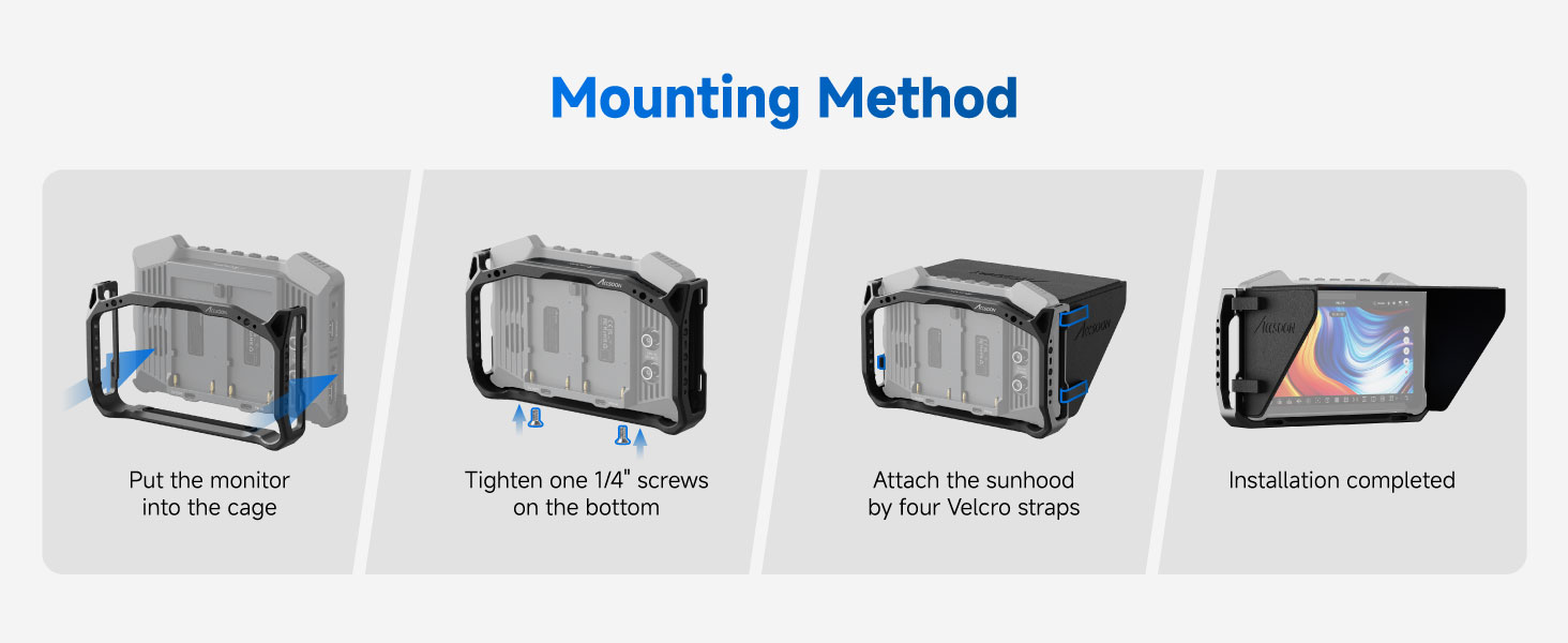 Text reads 'Mounting Method'. Multiple product views showing inflatable Christmas tree setup diagrams with PVC material, seamless edging, and independent air nozzle features highlighted.