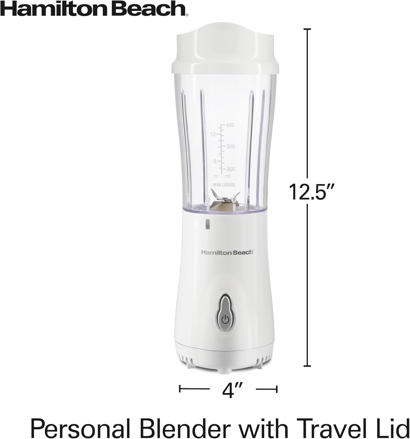 Hamilton Beach Portable Blender for Shakes and Smoothies, 14 Oz BPA Free Travel Cup & Lid, Durable Stainless Steel Blades, Personal Smoothie Blender, White ( 51101V) - Image 8