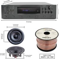 Home Theater Sound System Kit -6 Ch 6000 W Bluetooth Amplifier w/ 12 Qty of 6.5" Frameless in-Wall in-Ceiling Speakers 200 W Each, 2 Qty of Wired Mic, 500 ft Speaker Wire & Remote by Technical Pro - Image 2