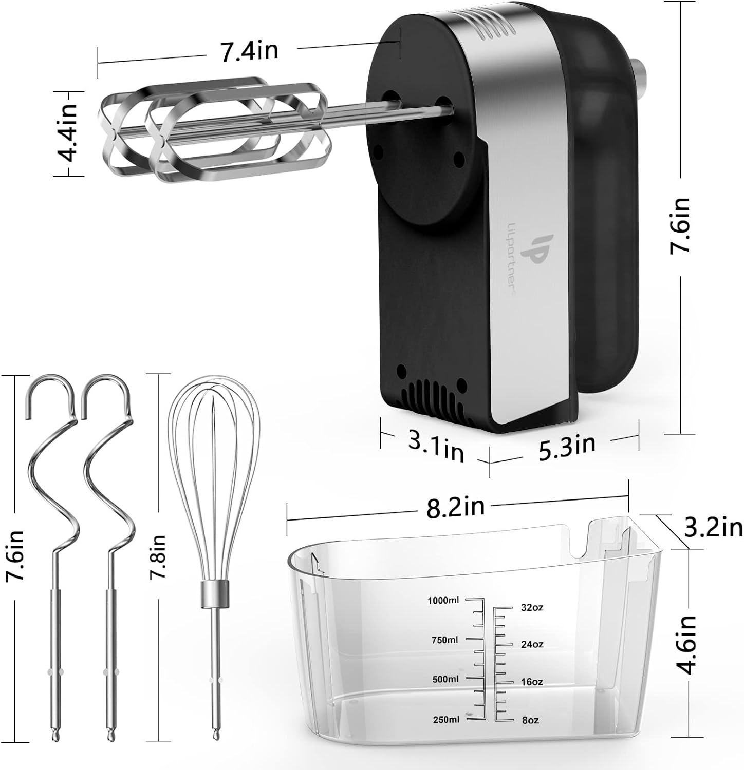 Hand Mixer Electric, 450W Kitchen Mixers with Scale Cup Storage Case, Turbo Boost/Self-Control Speed + 5 Speed + Eject Button + 5 Stainless Steel Accessories, For Easy Whipping Dough,Cream,Cake - Image 5