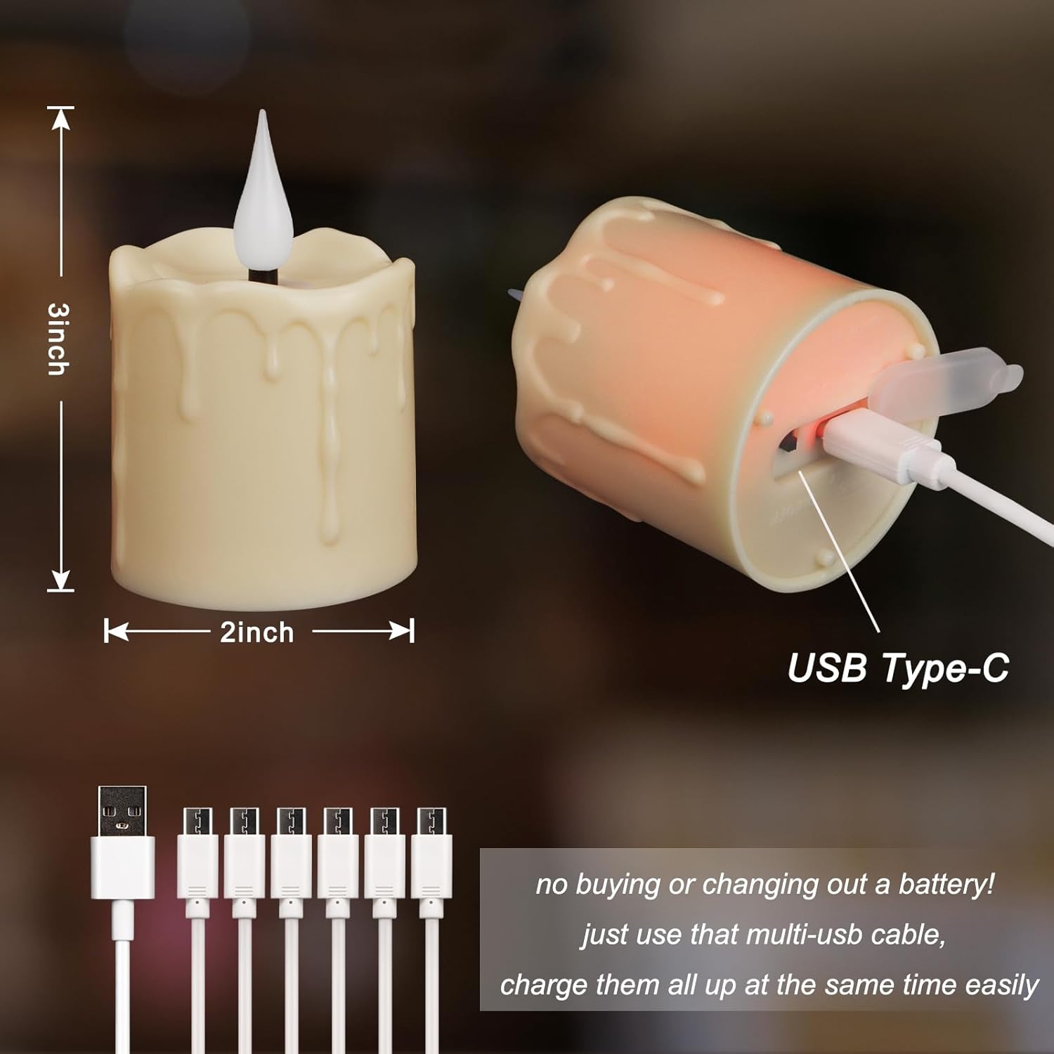 FREEPOWER Rechargeable Flameless LED Votive Candles with Timer Remote - 2'' x 3'' Waterproof Flickering Tealights Candle - Battery Operated Pillar Candles for Wedding, Party and Holiday Decor - 6PCS - Image 3