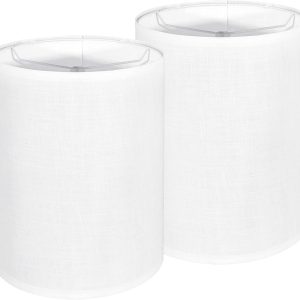 Tall Lamp Shades Set of 2, Drum Lampshade for Table Lamps Floor Lamp, 10" Top X 10" Bottom X 13" High White Large Line Fabric Lamp Shades, Easy Assembly Replacement Lampshades