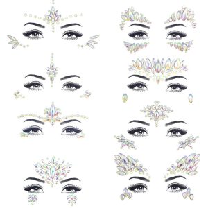 Noctilucent Face Gems Luminous makeup Temporary Tattoo Stickers Acrylic Crystal Glitter Stickers Face Jewels Rainbow Tears Rhinestone for Party, Rave Festival, Dress-up of ZLXIN(8 Pcs A Set)