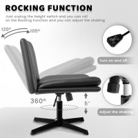 LEMBERI PU Leather Armless Office Desk Chair No Wheels,Criss Cross Legged Office Chair, Wide Padded Swivel Vanity Chair,Mid Back Ergonomic Computer Task Chair for Make Up,Small Space,Gray - Image 5