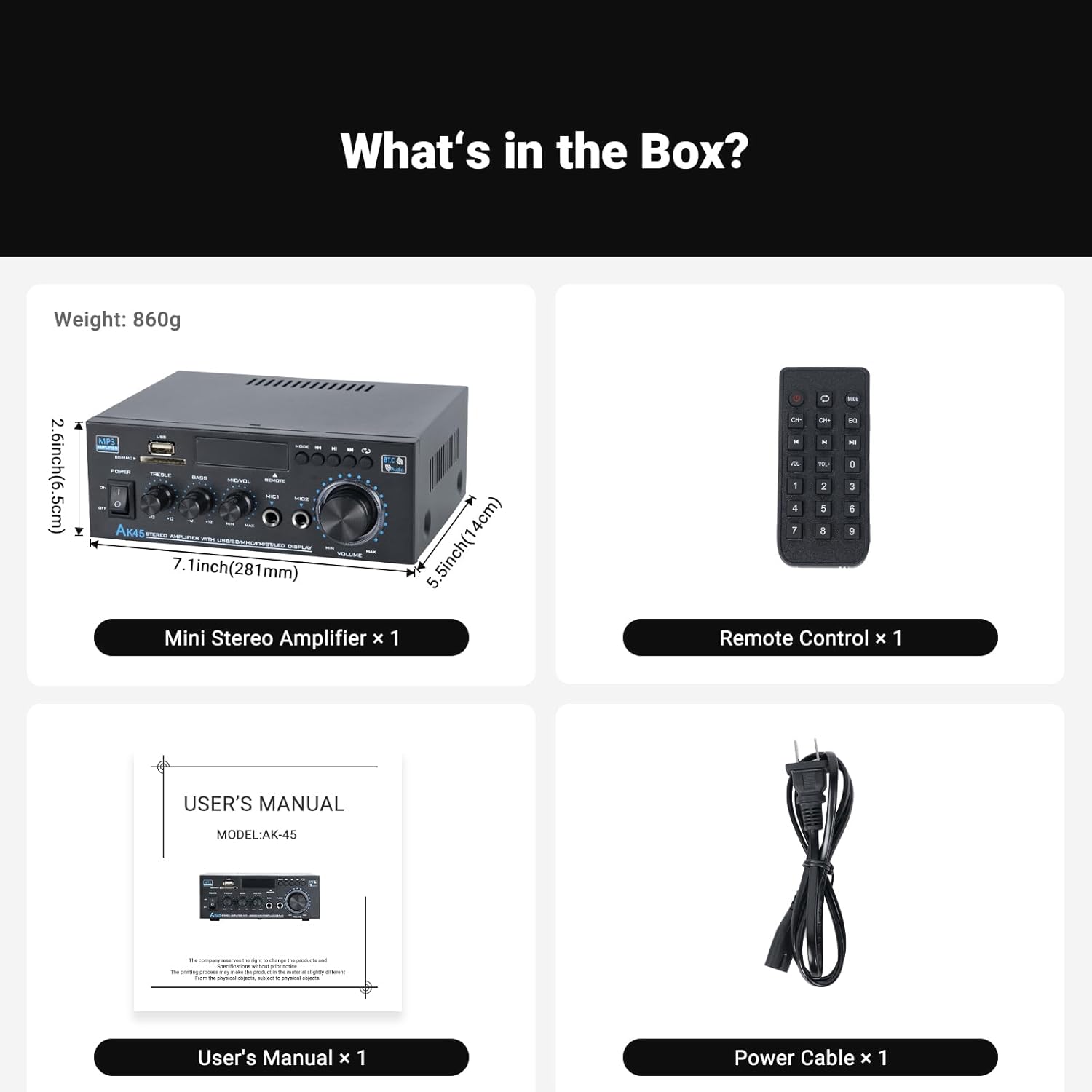 Stereo Receiver & Amplifier Home Audio Amp, AK45 Bluetooth Receiver for Home Stereo, 300Wx2, Bluetooth 5.0, 2 Channel, w/FM & Karaoke, w/USB/SD/RCA/MIC/FM in, w/Remote, for Garage Party Market - Image 6