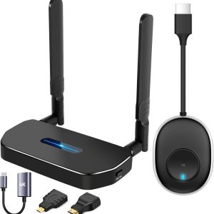 Wireless HDMI Transmitter and Receiver 4K Kit, Full HD 4K Wireless Presentation Equipment HDMI Adapter, Plug and Play Streaming Media. Laptop, Dongle, PC, Smart Phone to HDTV/Projector 165FT/50M