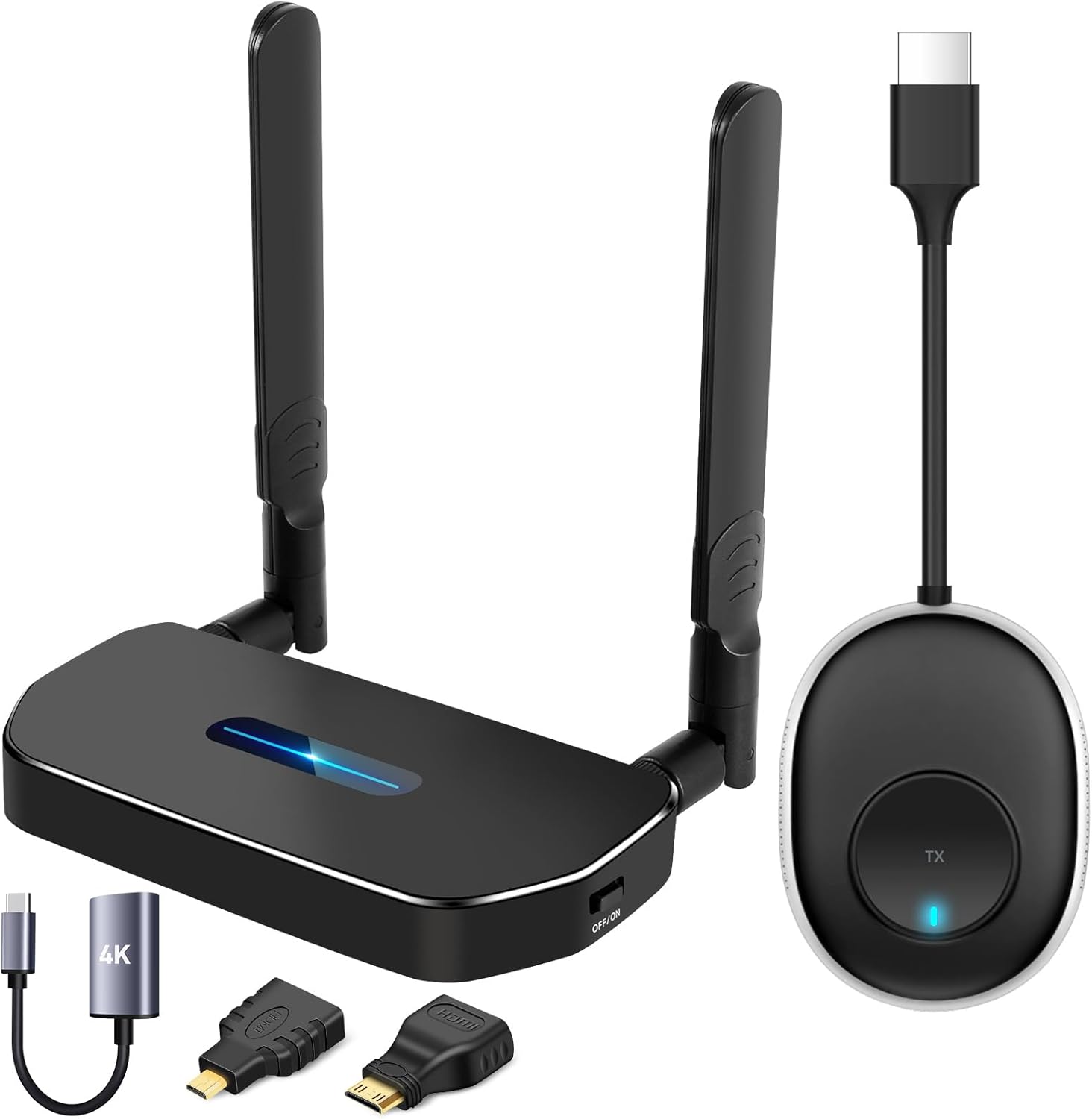 Wireless HDMI Transmitter and Receiver 4K Kit, Full HD 4K Wireless Presentation Equipment HDMI Adapter, Plug and Play Streaming Media. Laptop, Dongle, PC, Smart Phone to HDTV/Projector 165FT/50M