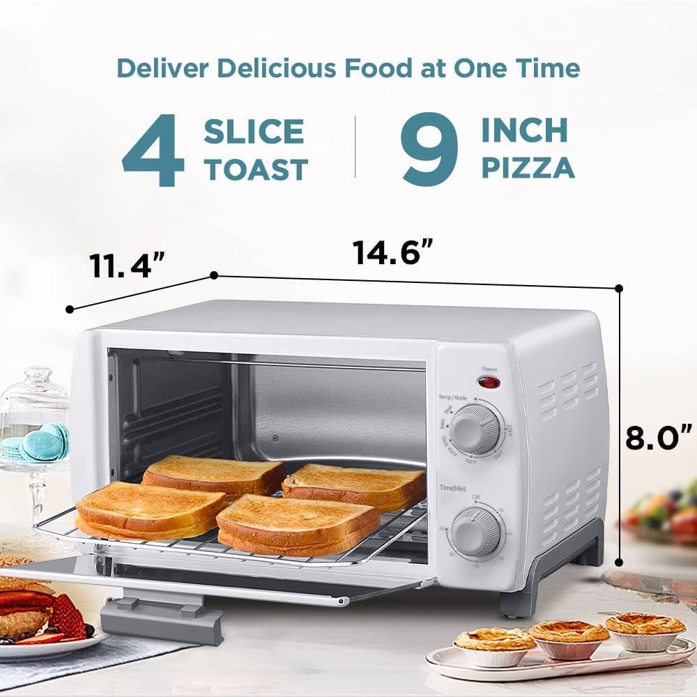 Dominion 4 Slice Small Toaster Oven Countertop, Retro Compact Design, Multi-Function with 30-Minute Timer, Bake, Broil, Toast, 1000 Watts, 2-Rack Capacity, White - Image 3