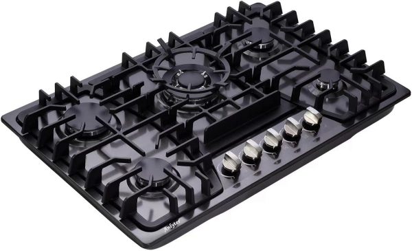 30 Inch Gas Cooktop, 5 Burners Built-in Stovetop, Stainless Steel LPG/NG Convertible Stove, Dual Fuel Sealed Hob - Black