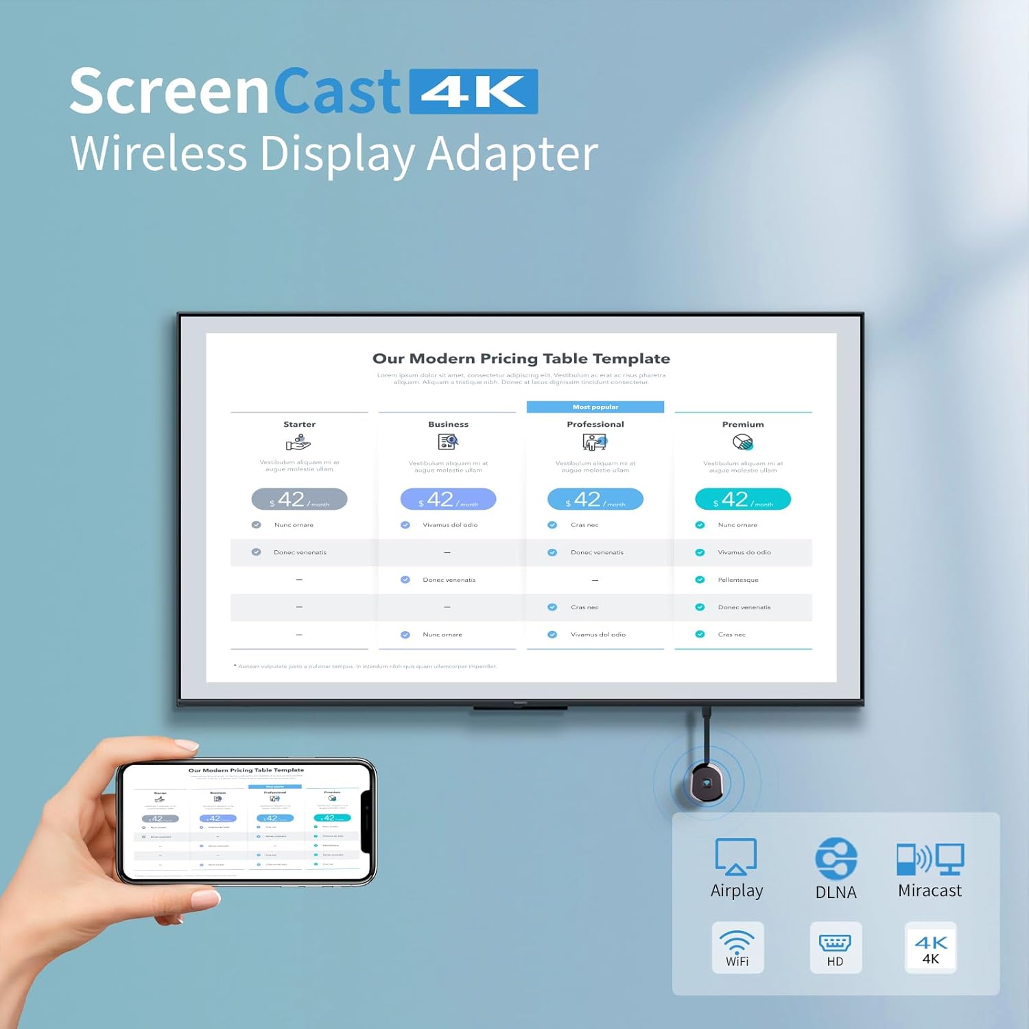 4K Wireless HDMI Display Adapter,TV Adapter for The APP YouTube,for i-Phone, i-Pad, Android, Tablet, Laptop,Windows to HDTV/Monitor/Projector, Compatible Miracast, AirPlay, DLNA - Image 2