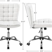 Yaheetech Armless Desk Chair Modern Tufted Office Chair Faux Leather Upholstered Computer Chair with Adjustable Seat Height and Rolling Wheels for Home/Office, White - Image 3