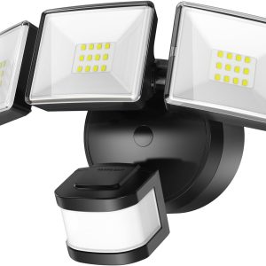 OREiN 3500LM/26W Flood Lights Outdoor, 240°/40FT Big Motion Sensor Outdoor Lights Dusk to Dawn Security Lights IP65 Waterproof 3 Modes for Outside 3500SQ.FT Front Door, Garage, Black (Hardwired)