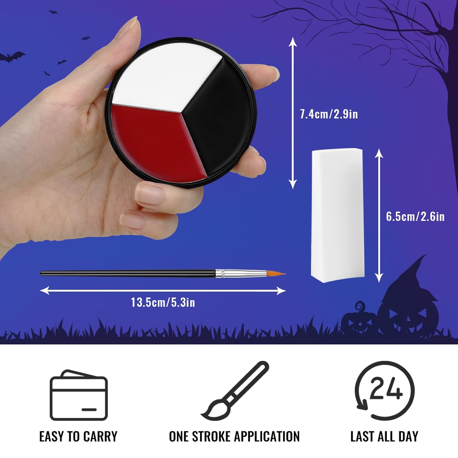 Black White Red Face Paint + 3PC Sponge + Brush, Colored Eye Black for Baseball Softball Sport Games, Body Painting Kit for Halloween Clown Makeup, Cosplay, Costume, SFX Special Effect, Theme Parties - Image 5