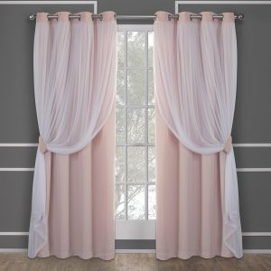 TOWN & COUNTRY LUXE Talia Double Layer Indoor Curtains, Sheer and Room Darkening Blackout, Grommet Top, Energy Efficient, 2-Pack Set, 52"W x 84"L (Pack of 2), Rose Blush 2 Count