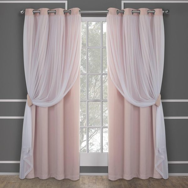TOWN & COUNTRY LUXE Talia Double Layer Indoor Curtains, Sheer and Room Darkening Blackout, Grommet Top, Energy Efficient, 2-Pack Set, 52"W x 84"L (Pack of 2), Rose Blush 2 Count