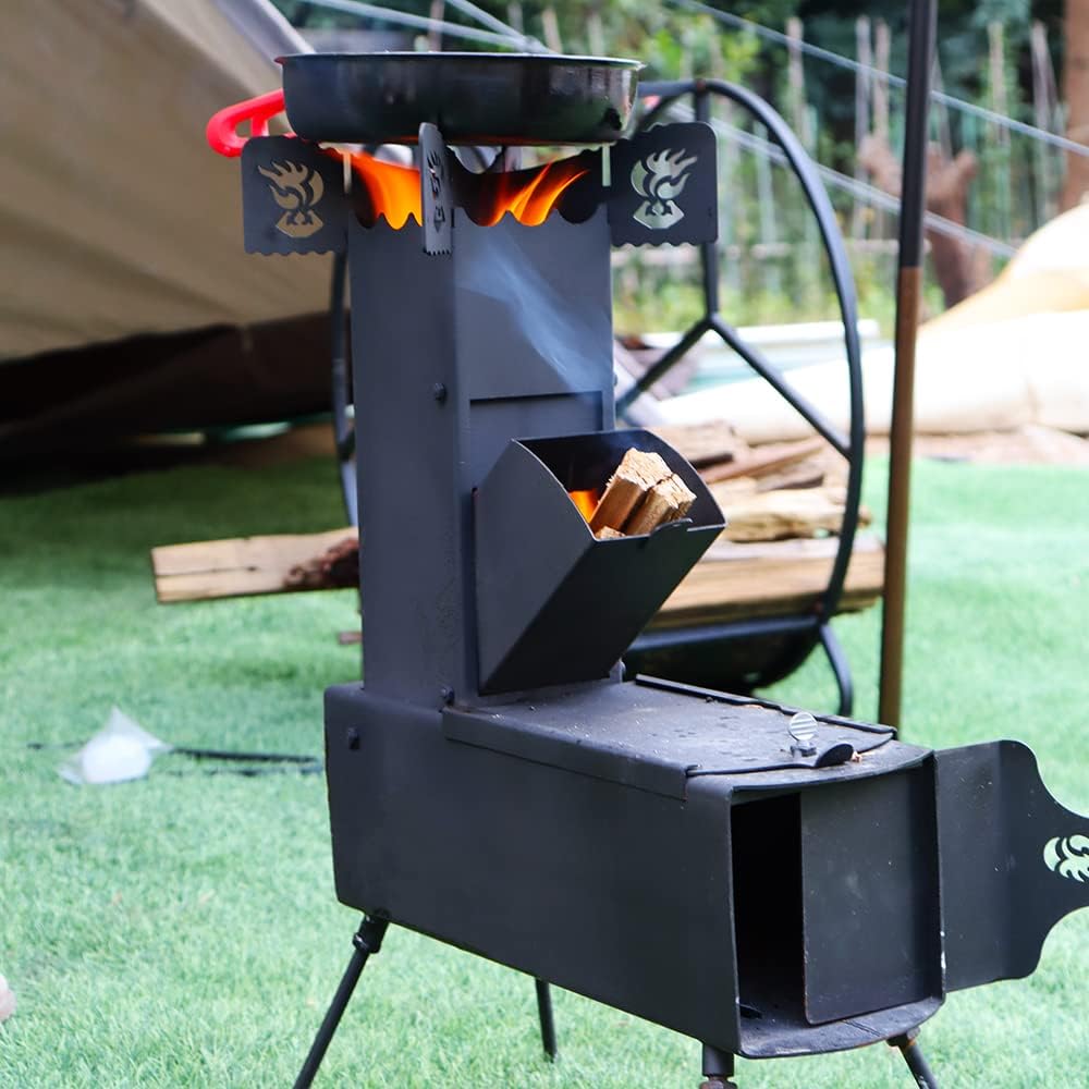 Rocket Stove Portable Folding Wood Burning Camping Stove for Outdoor Cooking, Picnic, BBQ, Hunting, Fishing, Cast Steel Pocket Rocket Stove with Carrying Bag - Image 6