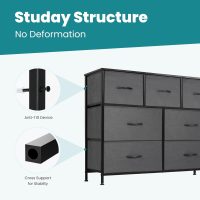 OLIXIS 7 Drawers Dresser for Bedroom, Fabric Storage Tower for Living Room, Entryway - Sturdy Steel Frame, Wooden Top & Easy Pull Fabric Bins, Closet Chests Organizer for Clothes, Classic Grey - Image 7