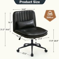 Criss Cross Chair with Lumbar Pillow, Armless Cross Legged Chair, Wide Adjustable Height Swivel Chair Vanity Seating for Small Spaces, Make Up, Bed Room (PU Black) - Image 3