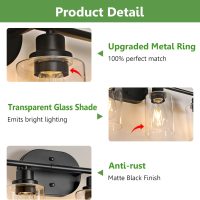 Ascher 4-Light Bathroom Light Fixtures, Modern Vanity Lights with Clear Glass Shade, Matte Black Wall Lamp for Bathroom Mirror Hallway Cabinet Porch - Image 7