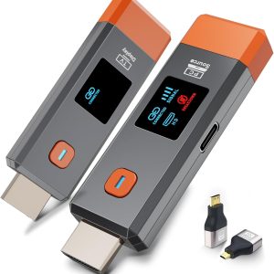 Wireless HDMI Transmitter and Receiver 165ft/50m Extender 4K Decode Input 1080P Output Plug&Play Portable 2.4G/5.8G for Video and Audio to Monitor from PC/Projector/TV Box,with LED Display